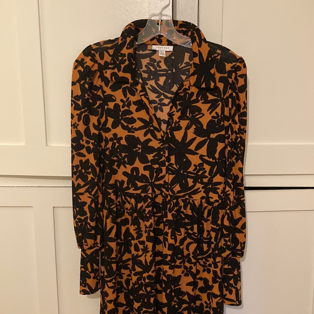 Topshop Long Sleeve Black And brown Dress Size 4 never worn